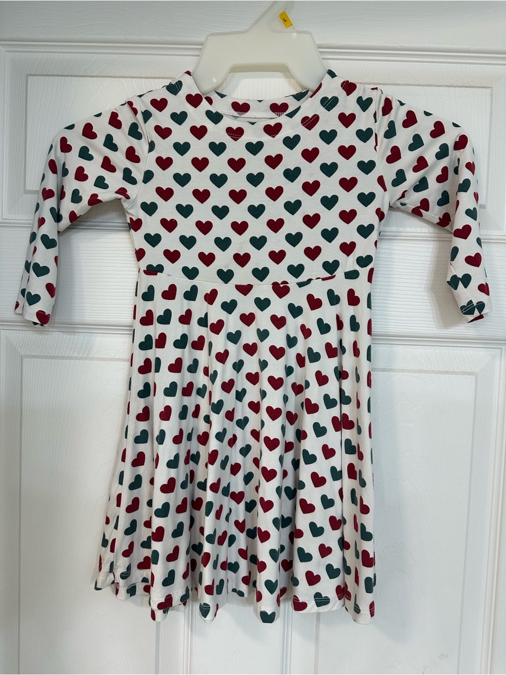 Girls Green and Red Bamboo Long Sleeve Dress. Size 4.
